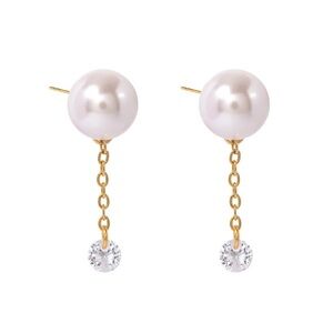 18k Gold Plated Pearl Cubic Zirconia Tassel Earrings